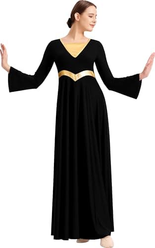 Sanmsoner Women's Metallic Cross Praise Dance Liturgical Long Sleeve Dress