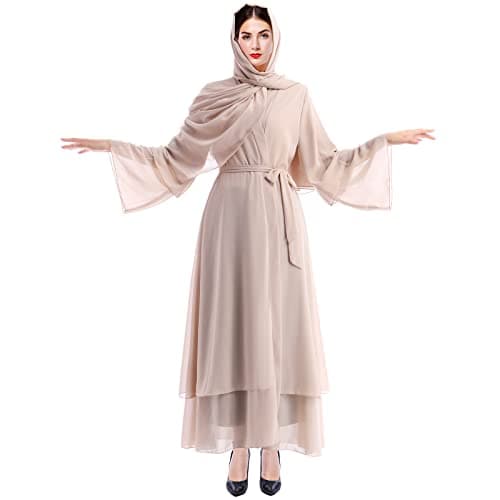 OBEEII Women Muslim Chiffon Maxi Dress