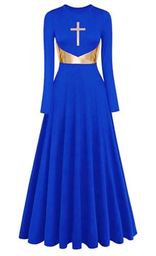 ELLYDOOR Womens Metallic Cross Worship Dance Dress Full Length Liturgical Robe