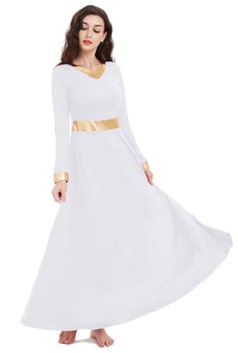 Z&X Women's Metallic Gold Liturgical Dance Dress for Church Worship