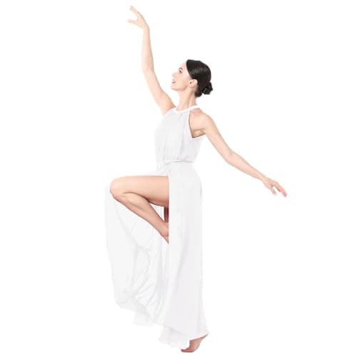 IBAKOM Women Lyrical Dance Two-Piece Sleeveless Leotard Mesh Skirt