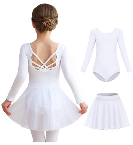 MdnMd Long Sleeve Ballet Leotards with Skirt Combo for Girls Toddler