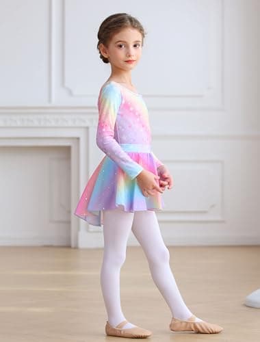 MdnMd Long Sleeve Ballet Leotards with Skirt Combo for Girls Toddler