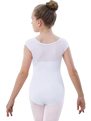 Black Mesh Short Sleeve Leotard for Girls' Ballet & Gymnastics