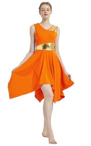 YrsZX Women's Metallic Color Block Sleeveless Tunic Overlays Worship Dance Dress