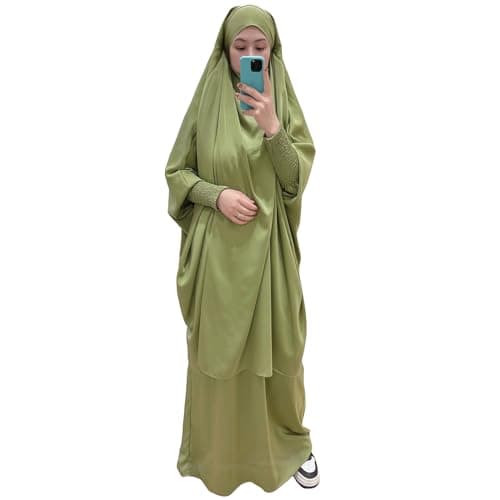 Zofocy Two-Piece Abaya Set for Muslim Women Elastic Sleeves Modest Prayer Dress