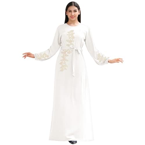 IBAKOM Floral Embroidery Abaya Dress for Women Islamic Clothing
