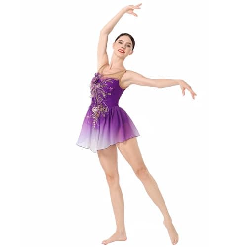 AFAVOM Women's Sequin Flower Ice Skating Dress for Competition
