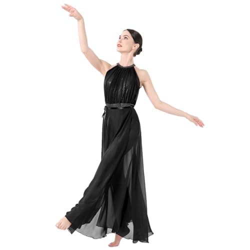 Lyrical Dance Costume for Women: Metallic Leotard and Maxi Skirt Set