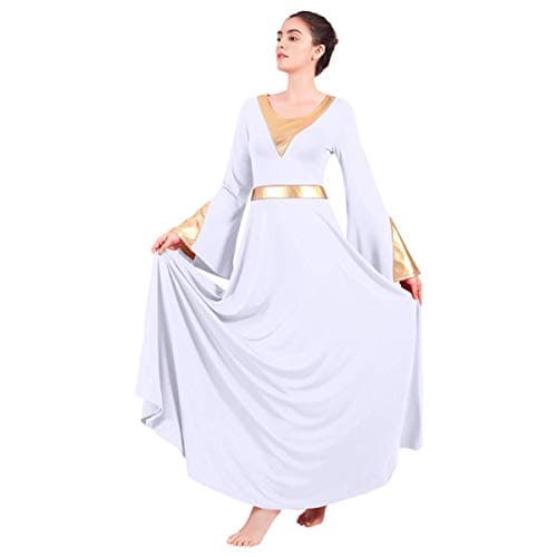ODASDO Women Praise Dance Dress Metallic Maxi Robe
