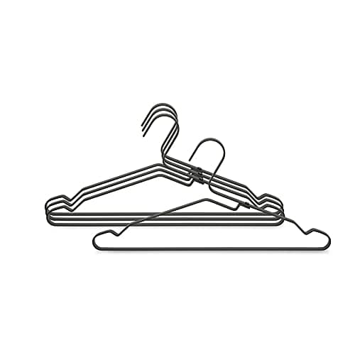 Brabantia Lightweight Black Aluminium Clothes Hangers (Set of 4) - With Extra Grip & Anti-Stretch Design