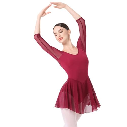 Women's 3/4 Sleeve Ballet Leotard with Skirt - Teens and Adults