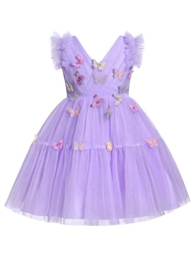 IMEKIS Girls' Butterfly Sparkle Tulle Dress for Weddings and Birthdays 2-10T