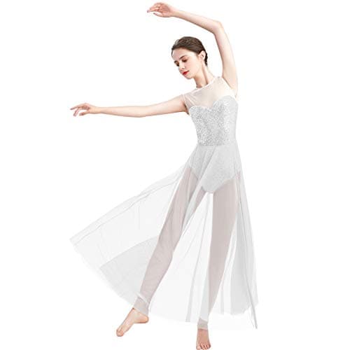 ODASDO Modern Lyrical Dance Dress with Sequins Tank Tulle Maxi Overlay