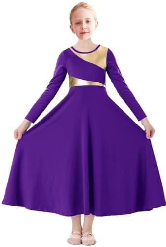ORIDOOR Girls' Metallic Gold Liturgical Dance Dress for Worship