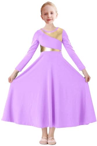ORIDOOR Girls' Metallic Gold Liturgical Dance Dress for Worship