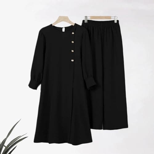 IDOPIP Women's Muslim Abaya Set with Pants - Long Sleeve Ramadan Casual Wear