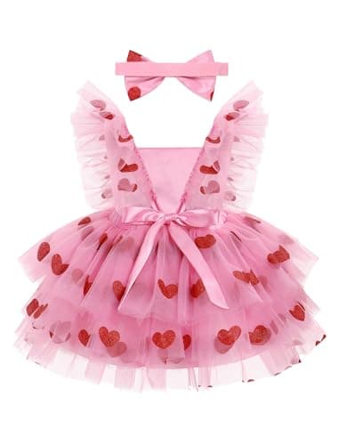 ODASDO Toddler Girl Valentine's Day Love Heart Tutu Romper Dress Set