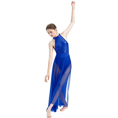 Lyrical Dance Dress for Women with Sequins and Mesh Tulle Skirt