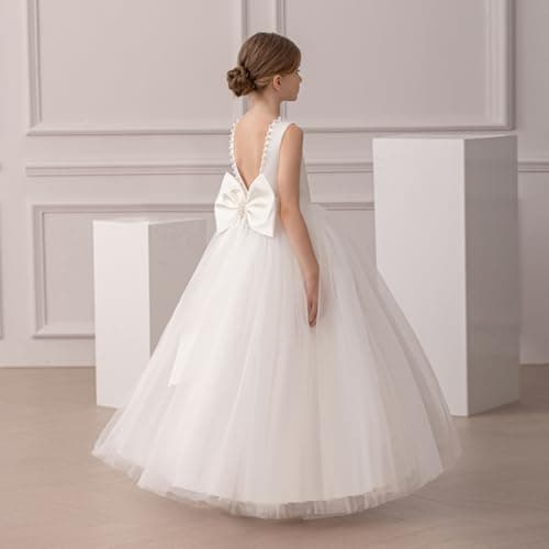 KAQININI Kids' Satin Tulle Maxi Wedding Dress for Flower Girls & Bridesmaids