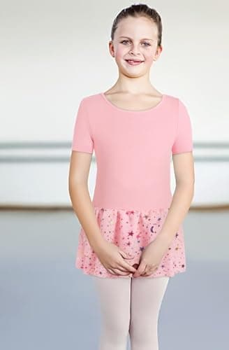 WYHDY Girls' Shiny Ballet Leotards with Hollow Crisscross Back Short Sleeve