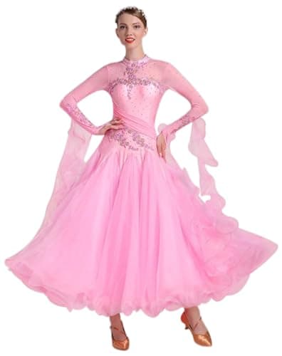 ELLYDOOR Women's Floral Rhinestone Ballroom Waltz Dress for Prom & Competition