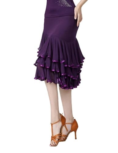 CISMARK Elegant Long Swing Mesh Skirt for Women Latin Dance Party