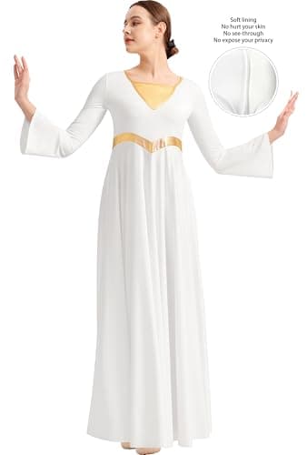 Sanmsoner Women's Metallic Cross Praise Dance Liturgical Long Sleeve Dress