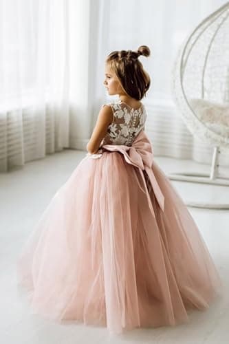 Inpown Lace Applique Tulle Flower Girl Wedding Dress