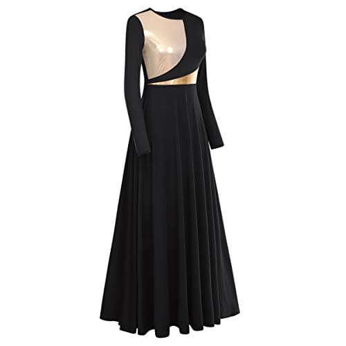 Metallic Color Block Long Sleeve Praise Dance Dresses for Women