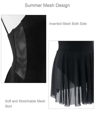 Daydance Black 3/4 Sleeve Ballet Skirted Leotard for Women