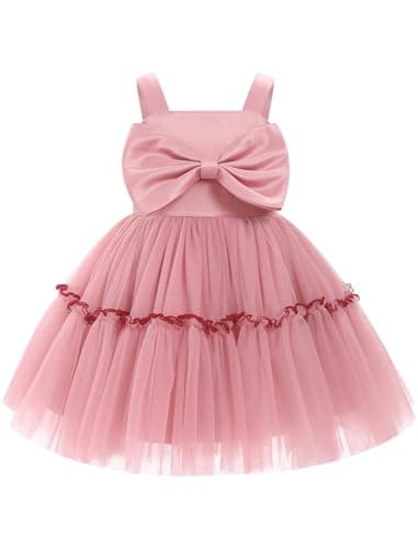 ODASDO Toddler Girls Bowknot Spaghetti Straps Tutu Tulle Birthday Dresses