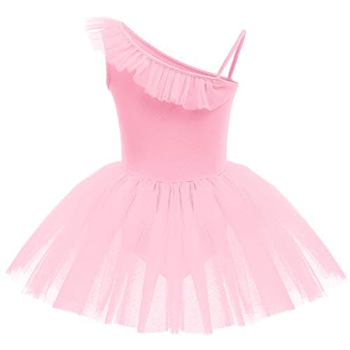IDOPIP Girls' Sequin One-Shoulder Ballet Dance Tutu Skirted Leotard Costume