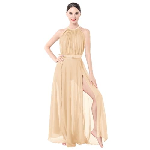 Lyrical Dance Costume for Women: Metallic Leotard and Maxi Skirt Set