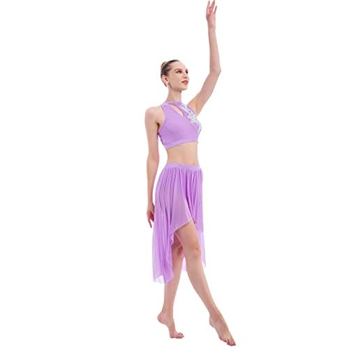 Adult Women 2 Piece Lyrical Dance Costume with Sequin Crop Top