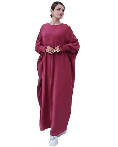 Zofocy Muslim woman's pure color hijab dress