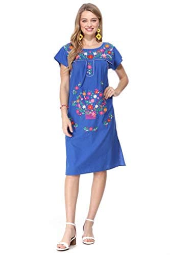 Unik Women's Embroidered Mexican Bohemian Long Casual Dress