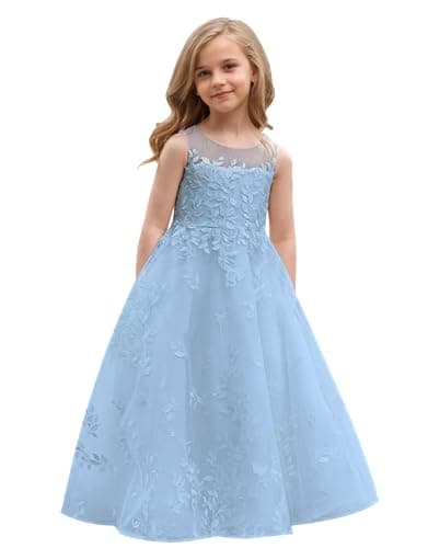 Lace Appliques Humoral Tulle First Communion Dress for Flower Girls Weddings