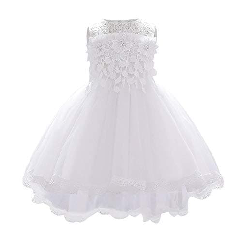 OBEEII Toddler Christening Baptism Tutu Dress with Flower Embroidery
