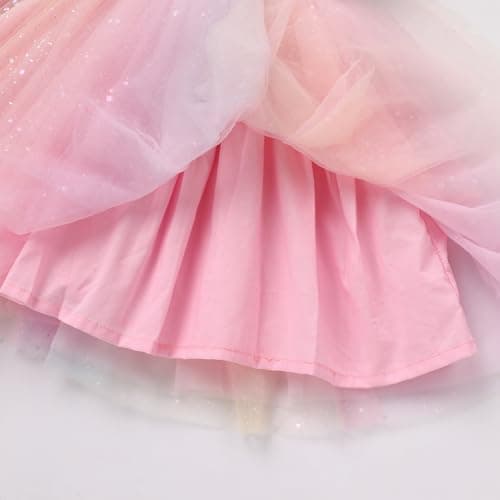 ODASDO Kids Girls Tutu Tulle Ruffle Sleeve Princess Dress for Birthday Parties
