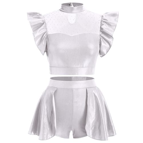 IBAKOM Women's Metallic Dance Crop Top & Mini Skirt Costume