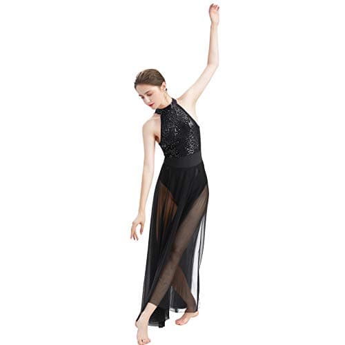 Lyrical Dance Dress for Women with Sequins and Mesh Tulle Skirt