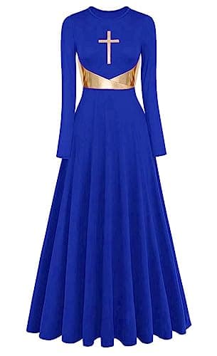 Z&X Women's Modern Worship Long Dresses Liturgical Metal Color Block Dance Robe