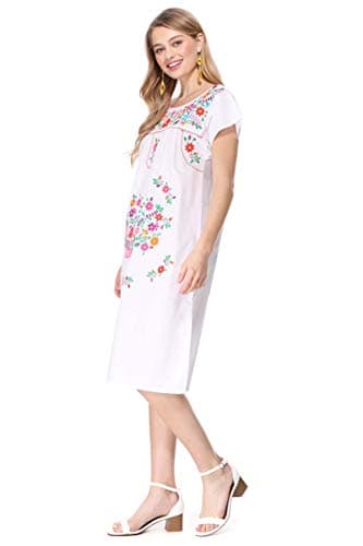 Unik Women's Embroidered Mexican Bohemian Long Casual Dress