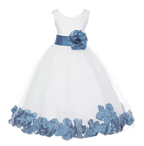 ekidsbridal White Floral Rose Petals Flower Girl Dress
