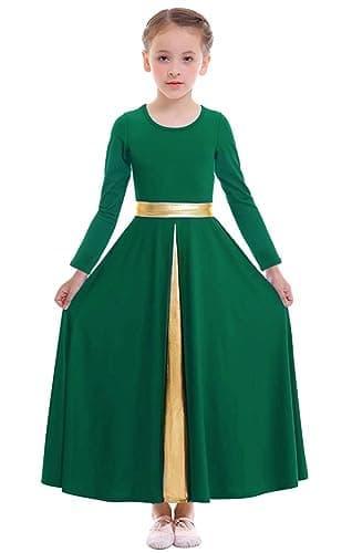 Z&X Girls Liturgical Dance Dress Wide Swing Skirt Long Sleeve Worshiprobe