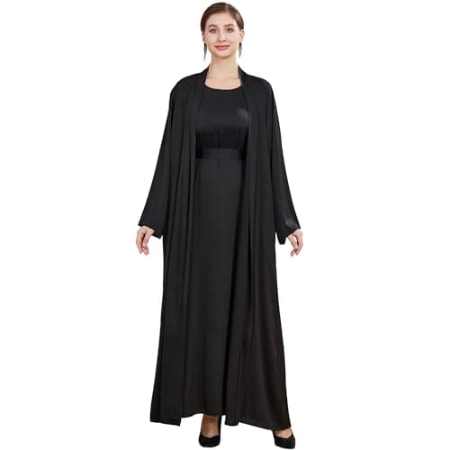 Lenmipot Women's Silk Abaya Dress Twin Set Maxi Kaftan Jilbab Eidsrobe