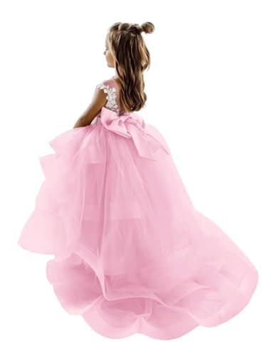 Zikusel Lace Applique Flower Girl Tiered Tulle Wedding Dress