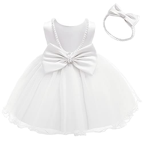Baby Girls Ruffle Lace Backless Dress with Headwear