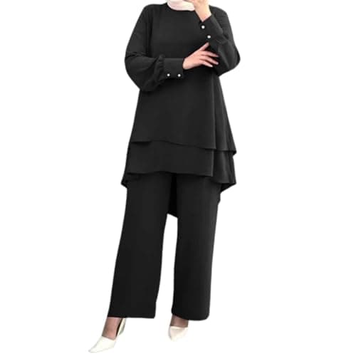 Aniywn Casual 2-Piece Set for Women Plus Size Loose Top Wide Leg Pants Prayer Clothes